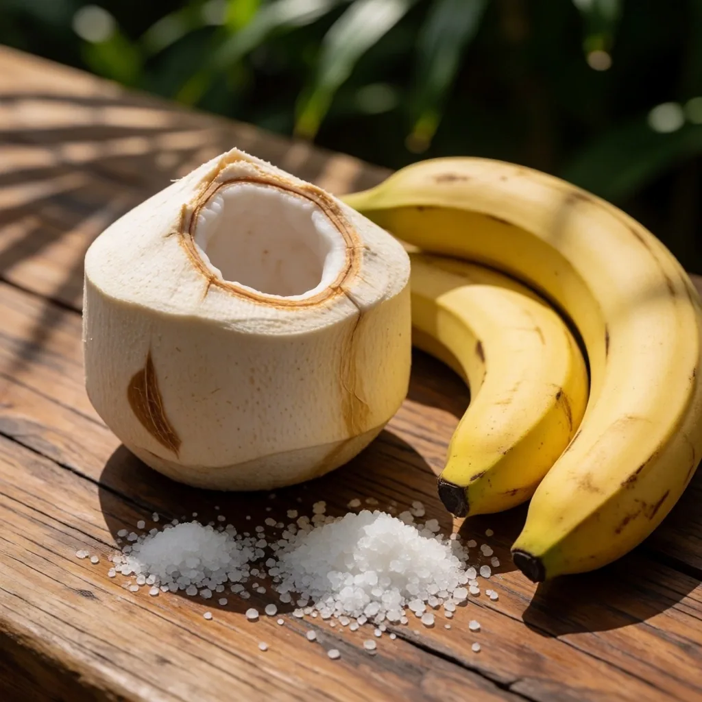 Coconut water, bananas, and sea salt as electrolyte sources