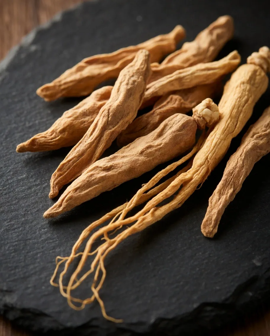 Dried ashwagandha root and ginseng specimens