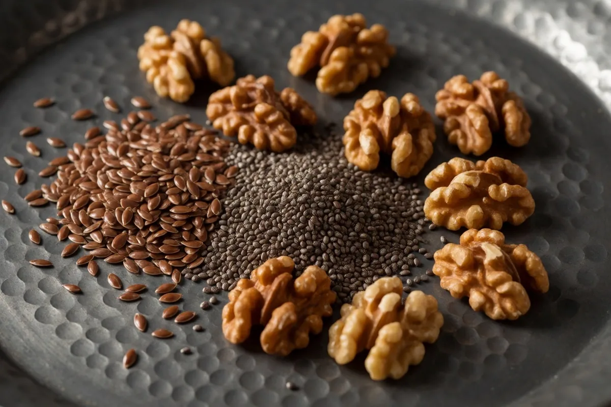 Flaxseeds, chia seeds, and walnuts as omega-3 sources