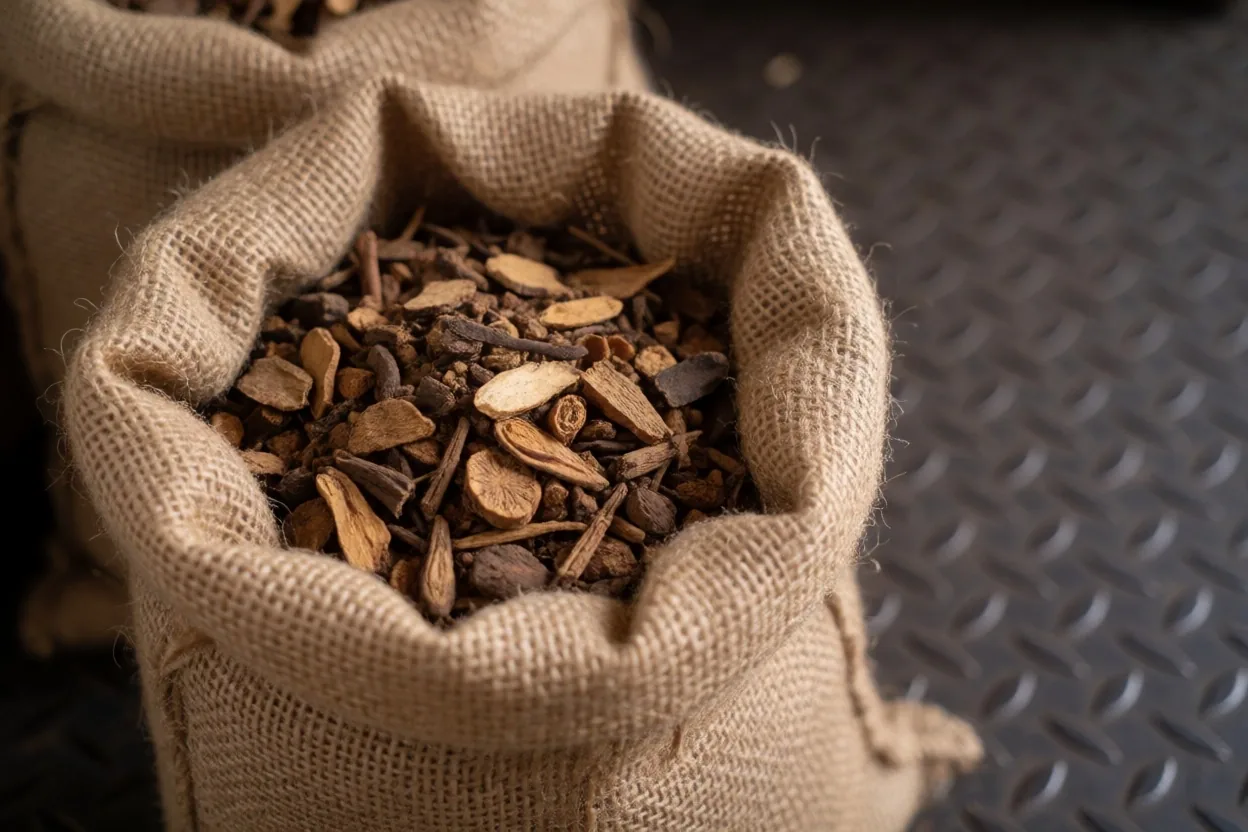 Botanical specimens of natural wellness ingredients on a zinc surface